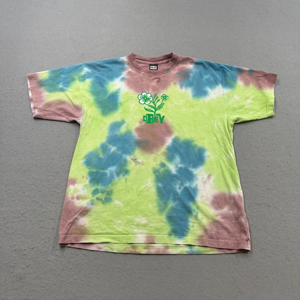 Obey T-Shirt Men's Large Colorful Tie Dye Loose Short Sleeve Streetwear Skater